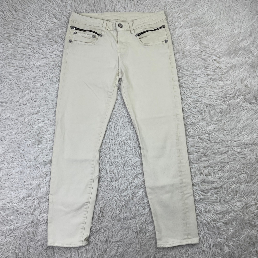 R13 Pants Womens 27 White Riot Biker Boy Cropped Denim Jeans Designer Italy